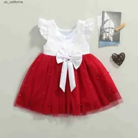 Girl's Dresses FOCUSNO 0-6Y Princess Summer Kids Girls Party Dress Color Matching Lace Splicing Bow Pearl Knee Length Tutu Dress W0323