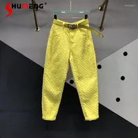 Women's Jeans Street Yellow Hollow Out Design For Women 2023 Summer Versatile High Waist Slimming Denim Harem Pants Lady