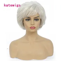 Short Blond Ombre White Color With Bang Curly Wig For Women Synthetic Natural Hair Beauty260o
