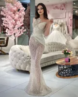 Sexy Mermaid Prom Dresses Sleeveless V Neck Appliques Sparkly Diamonds Sequins Floor Length Beaded 3D Lace Hollow Evening Dress Bridal Gowns Plus Size Custom Made