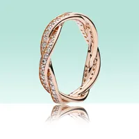 Luxury 18K Rose gold Women Rings Original box for Pandora Sparkling ed Lines Ring 925 Sterling Silver Wedding CZ Diamond RING2268