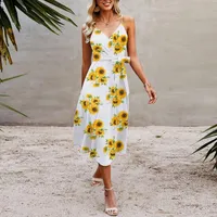 Casual Dresses Boho Women Summer Beach Wrap V Neck Sleeveless Dress Floral Spaghetti Strap A Line Flowy SunDress With Belt Vestidos