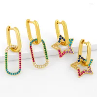 Dangle Earrings Fashionable Simple Micro-inlaid Zircon Geometric Women's Colorful Five-pointed Star Trendy Exquisite