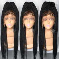 High quality black color lace frontal cornrow braids wig Micro Box Braids wig africa american women style synthetic braids wig lac302T