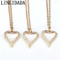 Chains 10Pcs Micro Pave CZ Hollow Heart Shaped Gold Color Pendant Necklace Fashion Jewelry Women's Zirconia For Wedding Party Gif