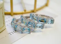 Cluster Rings SX528 Fine Jewellery Solid 18K White Gold Nature 2ct Blue Aquamarine Gemstones For Women Jewelry Presents