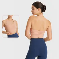 Lu-146 Hangs Neck Fit Yoga Top Back Fabric Folds Underwear Vest Feels Buttery-Soft Tank Tops Women Fashion Sexy Sports Bra with Removable Cups