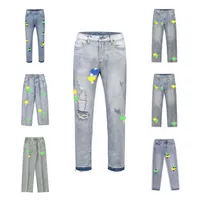 Men&#039;s Jeans designers chrome trousers heart Jean Men Embroidery Patchwork Ripped For Trend Brand Motorcycle Pant Mens Skinny