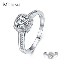 Modian Genuine 925 Sterling Silver Round Clear Cubic Zirconia Engagement Rings For Women Wedding Promise Statement Jewelry Gift249N