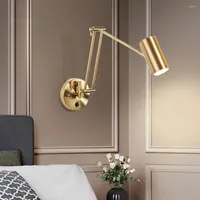 Wall Lamps LED Rocker Light Swing Long Arm Internal Sconce Switch Household Bedside Lighting Decor Lights