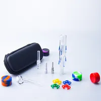 CSYC NC091 Portable Smoking kit Glass Hand pipes with 10mm Titanium Nail Quartz Tips Silicone Jar Zipper Case Mini Glass Water Bong