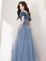 Party Dresses Romantic Off Shoulder Slim Blue Evening Dress Light Luxury Strapless Backless A Line Prom For Graduation