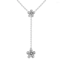 Chains Original 925 Sterling Silver Dazzling Daisies Necklace With Clear CZ Chain Necklaces For Women DIY Making Fine Jewelry Collier