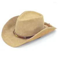 Berets Cowboy Hats Women With Rope Wide Brim Fedora Hat Western Classics Belt Decoration Retro Genuine Leather Jazz Riding For Men