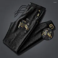 Men's Pants European Luxury Kirin Embroidered Dark Pattern Sweatpants Men's Spring And Summer Loose Large Ice Silk Casual Trend