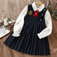 Girl Dresses Girls School Uniform Clothes For Teenagers Preppy Style White Shirt Dress 2pcs Autumn Children Costumes 8 10 12 13 Years