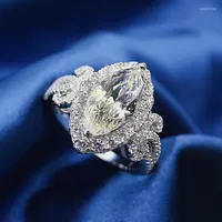 Anillos de racimo 925 Luxury de plata esterlina 6x13 mm Marquise Cut Simulation Compromiso de diamantes Anillo de boda de piedra brillante alta calidad