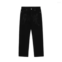 Men's Jeans Y2K Men Embroidery Low Waist Jean Fashion Hight Street Denim Pant Loose Straight Pants Hip Hop Streetwear Black Clothings