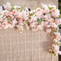 Decorative Flowers Wreaths 1.8M Artificial Cherry Blossom Garland Fake Silk Flower Hanging Vine Sakura for Party Wedding Arch Home Decor 230324