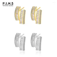 Stud Earrings F.I.N.S Original Pure 925 Sterling Silver Double Row Zircon Luxury Fashion Piercing Ear Studs Wedding Fine Jewelry