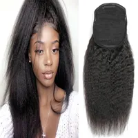 Queue de cheval à yaki grossier 100% Human Heuving Trawstring Pony Tails with Clips In for Women Peruvian Virgin Kinky Straight Ponytail Hair Ex235U
