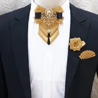 Neck Tie Set Luxury Bow Brooch Pocket Towel Men's High end Jewelry Gift Fashion British Korean Men Wedding Accessories 230323