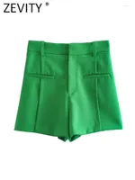 Shorts femininos zevity feminino moda alta cintura design design verde slim office lady zipper chic pantalone cortos p2916