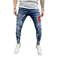 Men's Jeans Men's Broken Hole Embroidered Pencil Slim Men Trousers Casual Thin Denim Pants Classic Cowboys Young Man Jogging