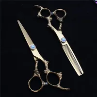 Hair Scissors 5 5 16cm 440C Customized Logo Golden Barber Shop Normal Thinning Shears Professional Styling Tool C9005330D