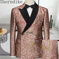 Men's Suits Thorndike Custom Made Groom Tuxedo Peaked Lapel Double Breasted Men Suit Prom Wedding Party Mens Costume ( Jacket Pants)