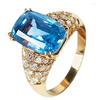 Wedding Rings Ofertas Milangirl Unisex Fashion Brand Sparkling Blue Zirconia For Party Jewelry Male And Female