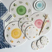 Table Mats 4pcs Round Woven Non-slip Kitchen Placemat Heat-Resistant Placemats Stain Resistant Washable Cotton Rope Tableware Mat
