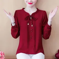 Women's Blouses Autumn Stand-up Collar Women Blouse Korean Fashion Bowknot Chiffon Shirt Tops Casual Office Lady Clothing