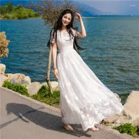 Casual Dresses Women Summer Lace Maxi Dress White Female See Through Hollow Out Fairy Lady Boho Beach Party Long Robe Veatidos 2023