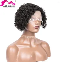 Short Curly Human Hair Wig 13x1 T-Part Transparent Lace Frontal Glueless Wigs Brazilian Natural Fashion Curls For Women