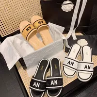 new fashion Embroidered Woven Slippers 2023 Spring and Summer New Color-blocked Alphabet Rhombus Home Style Sandals