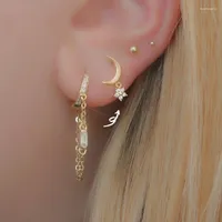 Stud Earrings 925 Sterling Silver Women Girls Shooting Star Moon Earring Minimal Delicate Gold Vermeil 5A Sparking Bling Cz Jewelry