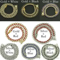 Colorful Iced out chains Cuban Link Designer Gold Necklace Mens Hip hop bling chains jewelry men Cuban link Stainless steel241C