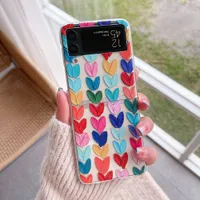 Cell Phone Cases Women Cute Colorful Love Heart Phone Case For Samsung Galaxy Z Flip 3 5G Slim Clear Hard PC Back Cover for Z Flip3 Z0324