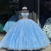 Cute Princess Quinceanera Dress 2023 Butterfly Appliques Beads Crystal Birthday Prom Sweet 16 Gown Vestidos De 15 Anos Corset