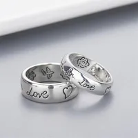 band ring Women Girl Flower Bird Pattern Ring with Stamp Blind for Love Letter men Ring Gift for Love Couple Jewelry w294270G