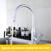 Kitchen Faucets WJNMONE Cold And Faucet Silver Sink Tap Single Hole 360 Degree Hollow Space Aluminum Water Mixer