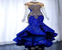 2021 Plus Size Arabic Aso Ebi Luxurious Royal Blue Prom Dresses Beaded Crystals Lace Evening Formal Party Second Reception Gowns D4935883