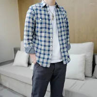 Men's Casual Shirts CYMY 2023 Spring And Autumn Men's Double-layer Cloth Blue White Plaid Cotton Shirt