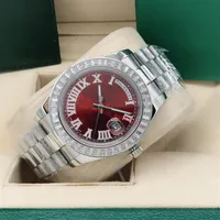 Luxury Mens Watches 41mm Diamond Bezel Roman Numeral Red Dial 228396 Asia 2813 Movement Mechanical Automatic 18K Gold Stainless St214D