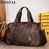 WESTAL Travel Duffel Bag For Men Large Capacity Genuine Leather Men Travel Bags Carry On Luggage Bag Man Vintage Overnight 1149220d