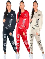 Women Letter Graffiti Printing Tracksuits Fashion Trend Long Sleeve Rond Neck Sweatshirt Trousers Suits Designer Female Autumn Cas3478671