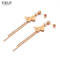 Dangle Earrings YiKLN Trendy Stainless Steel Butterfly Charm Jewelry Cz Crystal Long Chain Tassel Animal For Women YE21117