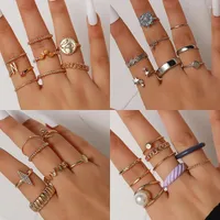 Wedding Rings Vintage Metal Set For Women Girls Geometric Retro Multi Knuckle Joint CZ Finger Ring Sest Personality Acrylic Jewelry