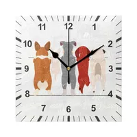 Wall Clocks Cute Cartoon Dogs Pattern Square Non Ticking Silent Hanging Watch Battery Operated Quiet Desk Art Decor 230324